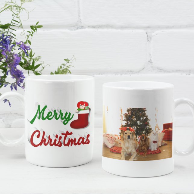 Mug Joyeux Noël Stocker rouge vert script photo (Créateur téléchargé)