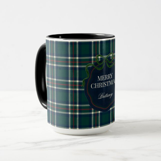 Mug Joyeux Noël Tartan Plaid Classique Préparatoire (Devant gauche)