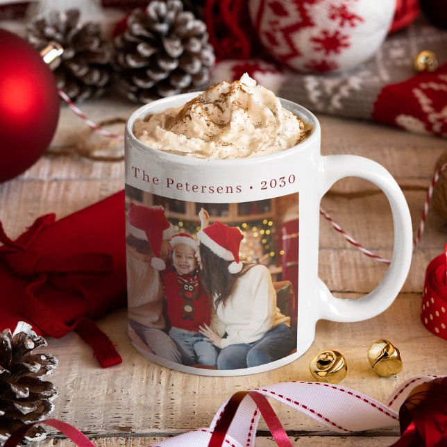 Mug Joyeux Noël typographie rouge photos personnalisée (Créateur téléchargé)