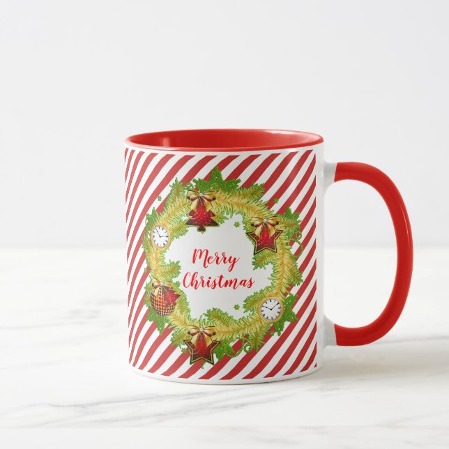 Mug Joyeux Noël Vacances Wreath Red Stripes (Droite)