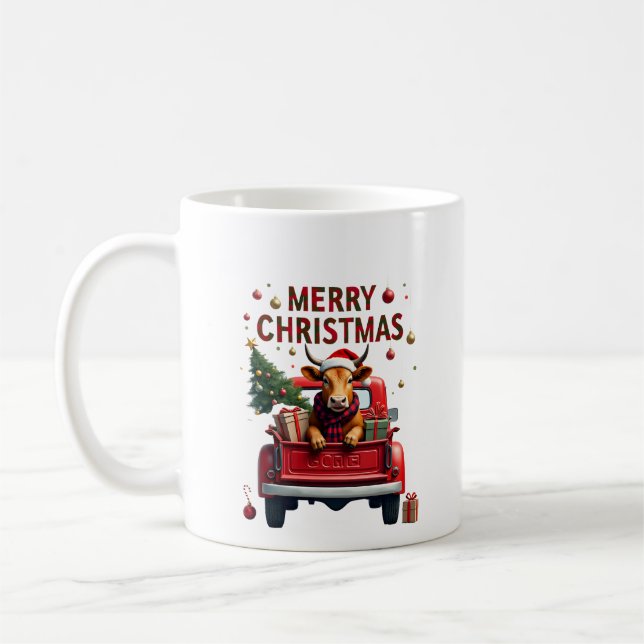 Mug Joyeux Noël Vache Highland Écossaise Noël Ferme An (Gauche)