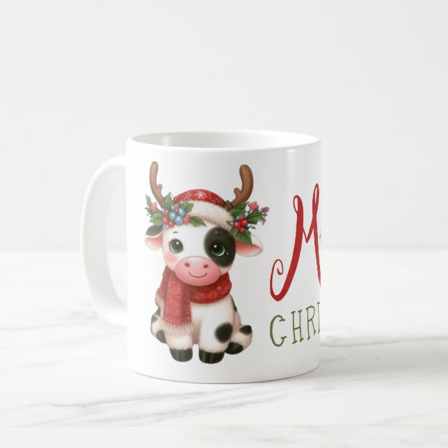 Mug Joyeux Noël vache mignonne  (Devant gauche)