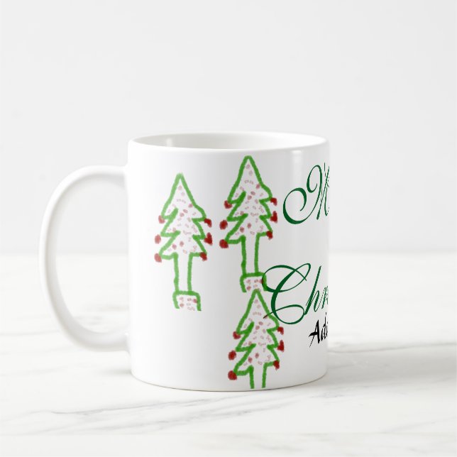 Mug Joyeux Noël vert sapin rouge cerise de Noël (Gauche)