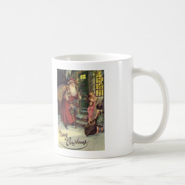 Mug Joyeux Noël, Vintage, Père Noël aux anges (Droite)