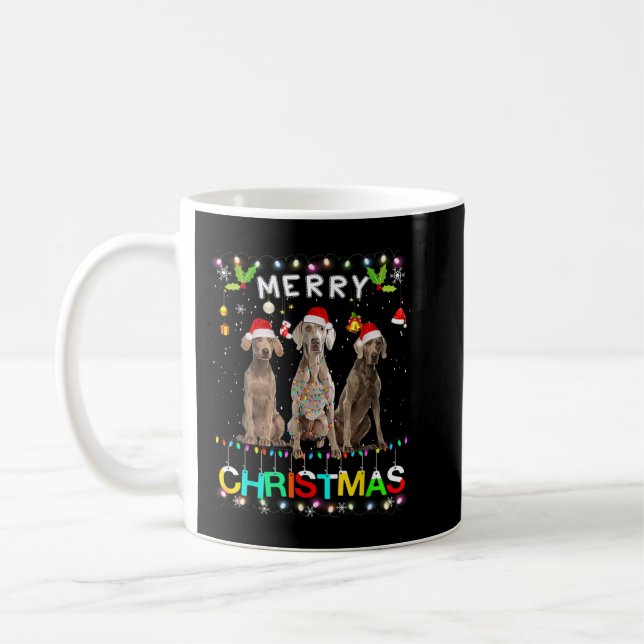 Mug Joyeux Noël Weimaraner Chemise Santa Hat Lumières (Gauche)