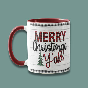 Mug Joyeux Noël Y'all Rustic Plaid Trees Vacances