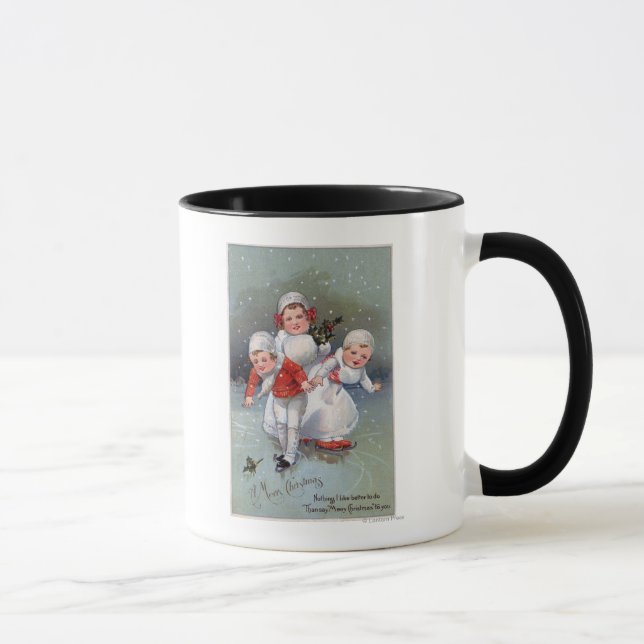 Mug Joyeux NoëlPetits enfants Patinage sur glace (Droite)
