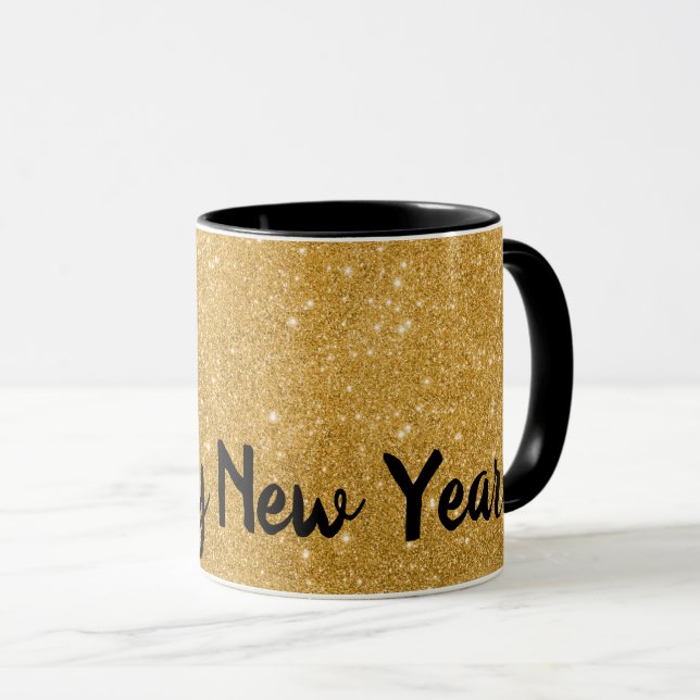 Mug Joyeux Nouvel An Parties scintillant d'or effet ca (Devant droit)