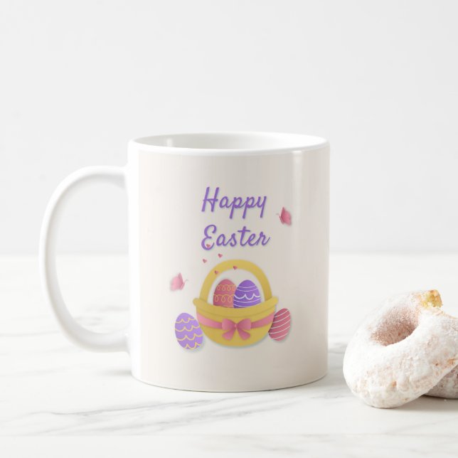 Mug Joyeux panier de Pâques et papillons (Avec donut)