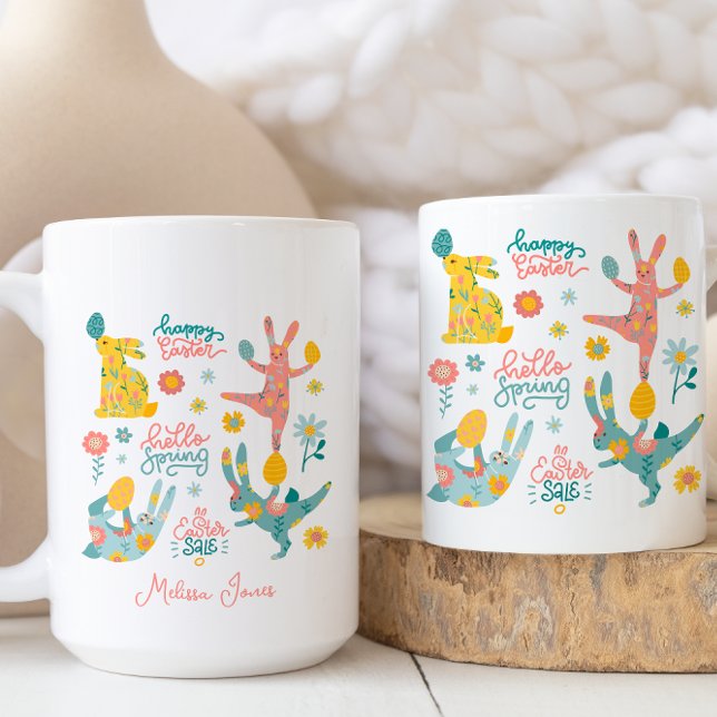 Mug Joyeux Pâques Bonjour Printemps Jouer Bunny (Créateur téléchargé)