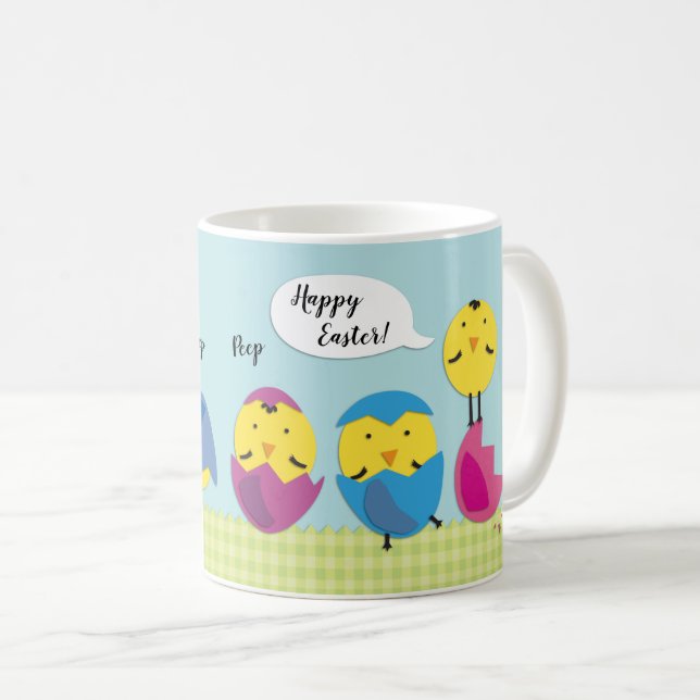 Mug Joyeux Pâques Jaunes Chicks Ajouter un nom (Devant droit)
