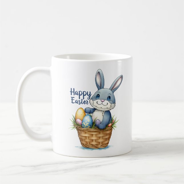 Mug Joyeux Pâques, Lapin Dans Le Panier D'Oeufs (Gauche)