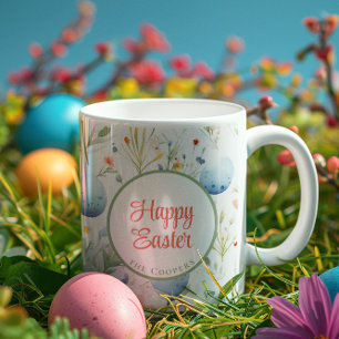 Mug Joyeux Pâques   Nom personnalisé   Floral