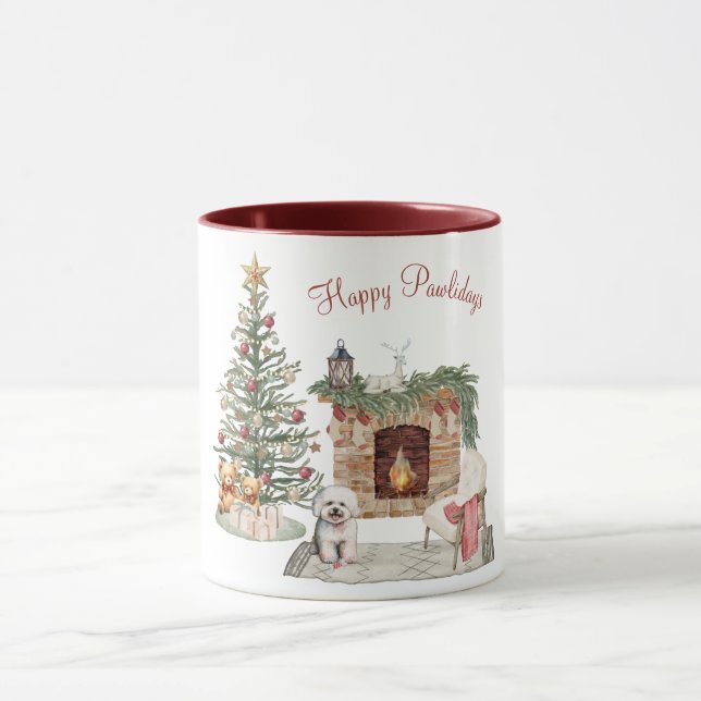 Mug Joyeux Pawlidays Design de Chien - Bichon Frise (Centre)