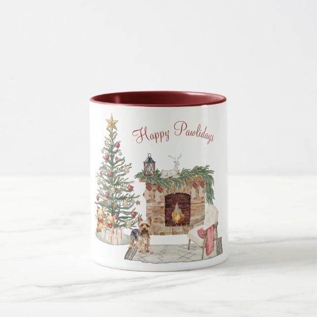 Mug Joyeux Pawlidays Design de Chien - Yorkie (Centre)