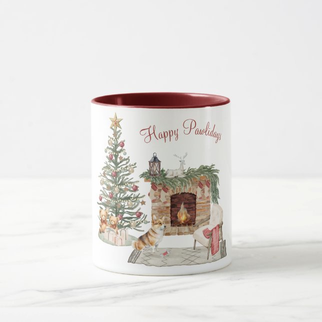 Mug Joyeux Pawlidays Noël Chien - Corgi (Centre)
