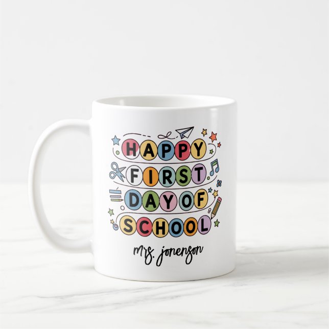 Mug Joyeux Premier Jour d'École Nom Personnalisé (Gauche)