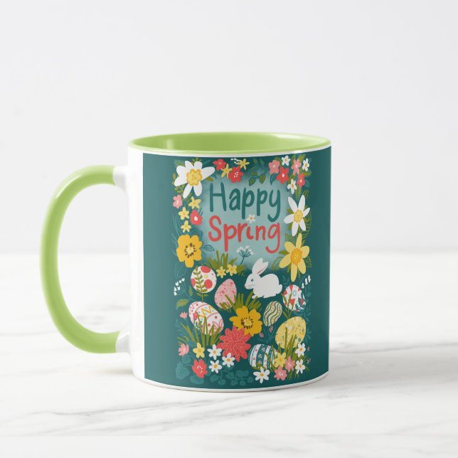 Mug Joyeux printemps Pâques chasse aux oeufs champ de  (Gauche)