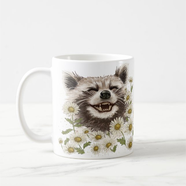 Mug Joyeux raton laveur dans les marguerites (Gauche)