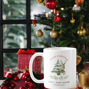 Mug Joyeux rennes de Noël et nom de famille