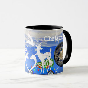 Mug Joyeux rennes de Noël Snowflakes intacts Bleu