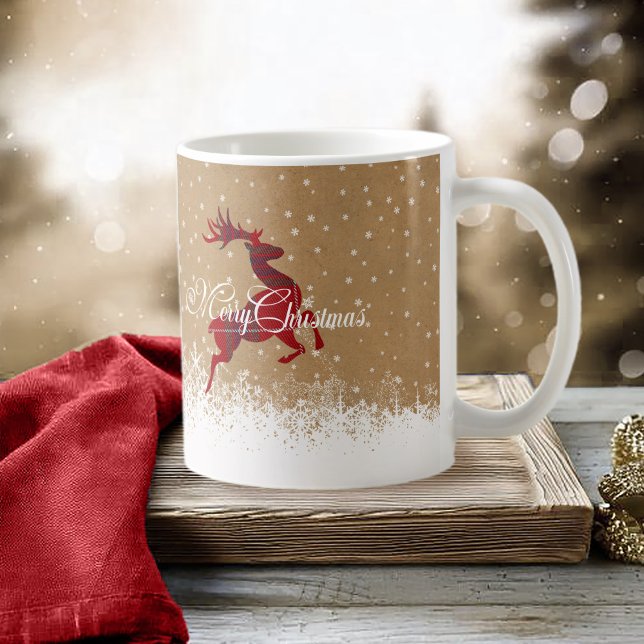 Mug Joyeux rennes de Noël Tartan Rouge/Kraft ID590 (Créateur téléchargé)