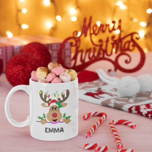Mug Joyeux Rindeer Lights Design de Noël avec nom