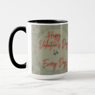 Mug Joyeux Rose de Valentine Gris Cadre Texte Rouge