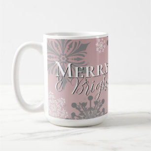 Mug Joyeux rose et flèches de neige brillantes Noël