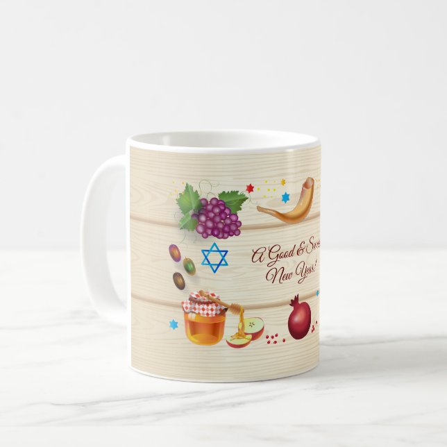 Mug Joyeux Rosh Hashanah Juif Nouvel An Miel & Pomme (Devant gauche)