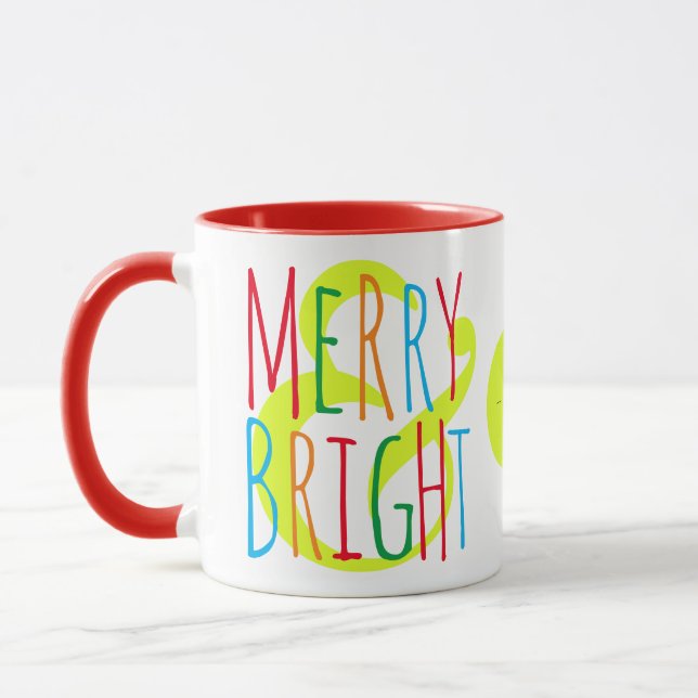 Mug Joyeux & Rouge clair, Vert Bleu Typographie Vacanc (Gauche)
