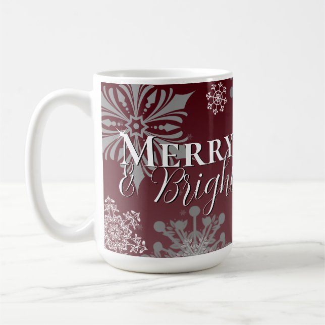 Mug Joyeux rouge et flocon de neige brillant Noël (Gauche)