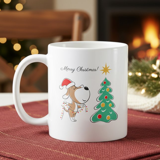 Mug Joyeux sapin de Noël Chien mignon avec chapeau de  (Créateur téléchargé)