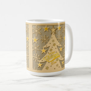 Mug Joyeux sapin de Noël, flocon de neige et silhouett