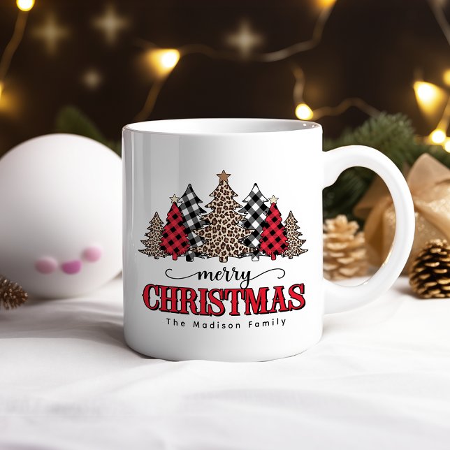 Mug Joyeux sapin de Noël Leopard et Buffalo Plaid (Créateur téléchargé)
