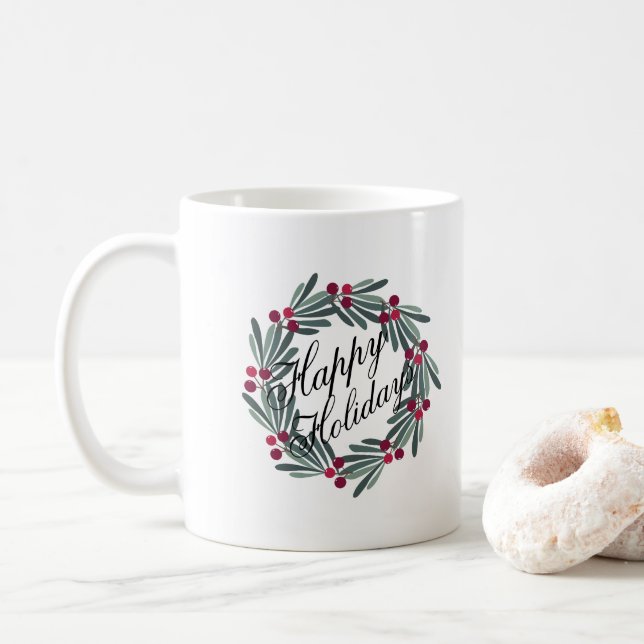 Mug Joyeux Script de vacances blanc Wreath Joli (Avec donut)