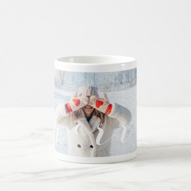 Mug Joyeux Script Simple & moderne Présentation photo  (Centre)