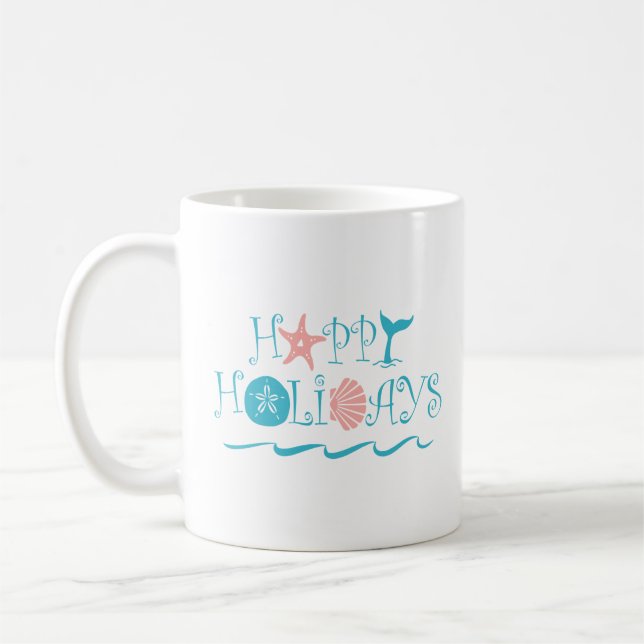 Mug Joyeux Seashore Beach Seashell Typographie Noël (Gauche)