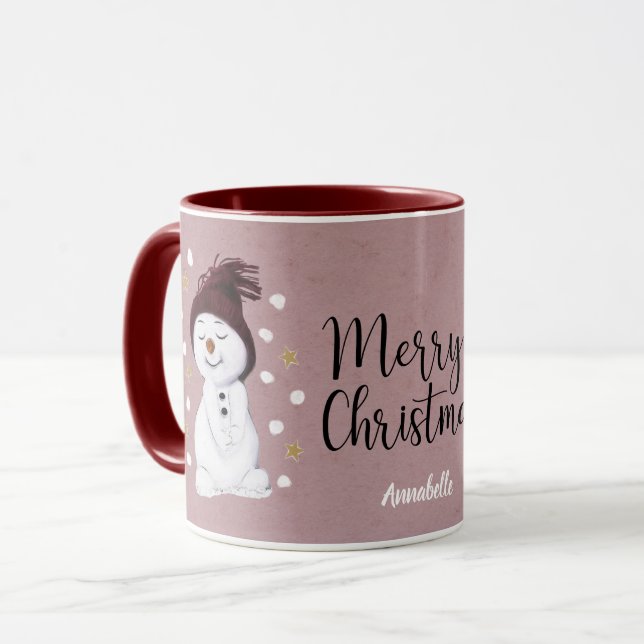 Mug Joyeux Snowmen Pink Noël (Devant gauche)
