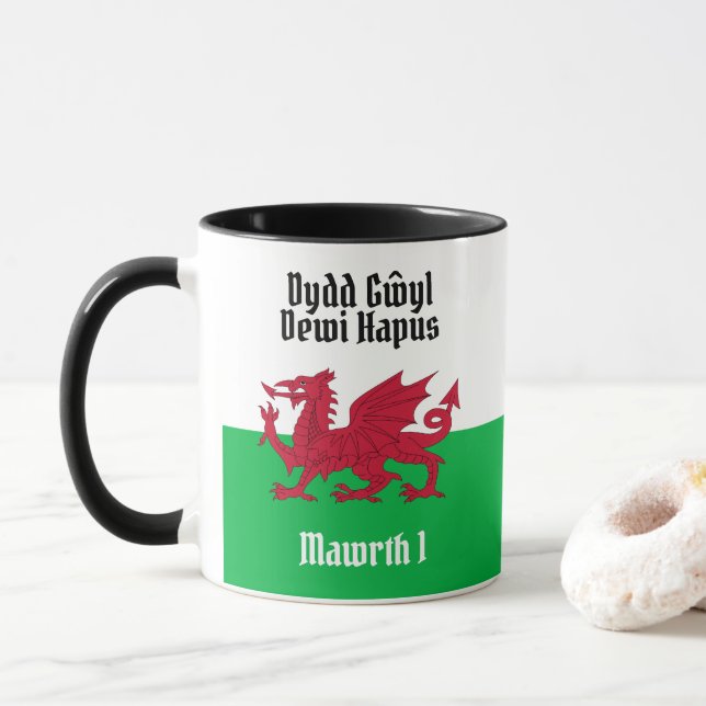 Mug Joyeux St. David's Day Red Dragon Gallois Drapeau (Avec donut)