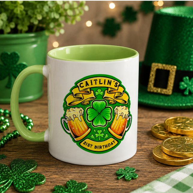 Mug Joyeux St Patrick Day Trèfle  21e Anniversaire  (Cheers St Patricks Day Shamrock 21st Birthday Mug)