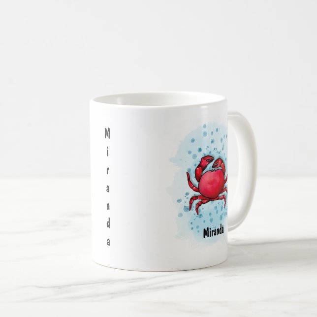 Mug Joyeux style d'aquarelle de crabe rouge (Devant droit)