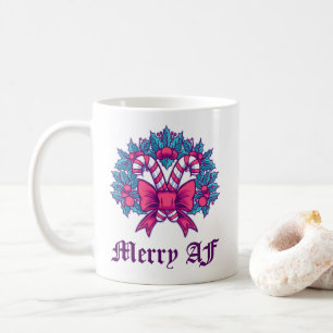Mug Joyeux Sucre de canne de couronne de Noël AF