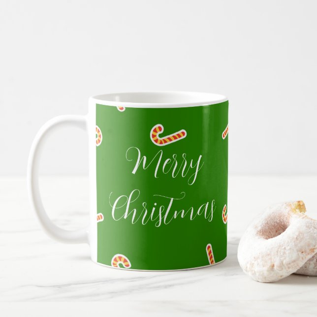 Mug Joyeux sucres de canne de Noël vert (Avec donut)