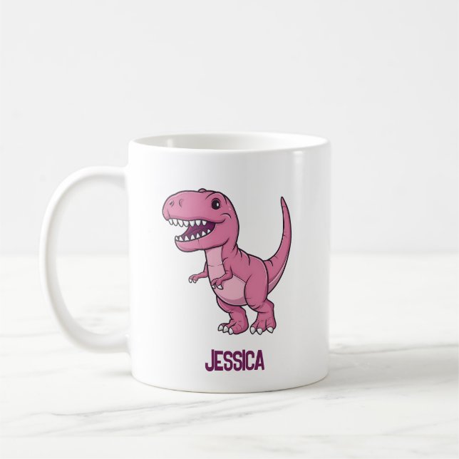 Mug Joyeux T-Rex Dino Rose Avec Nom Enfant (Gauche)