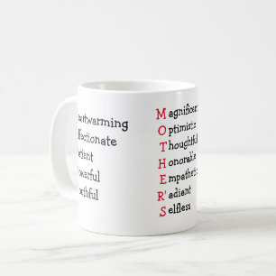 Mug Joyeux texte de la Fête des Mères avec adjectifs