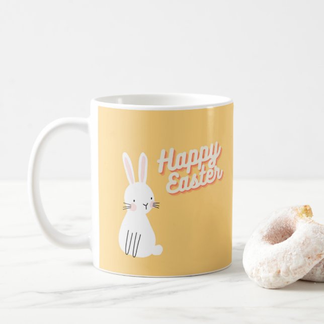 Mug Joyeux texte de Pâques avec lapin orange (Avec donut)