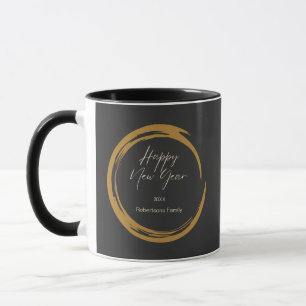 Mug Joyeux texte du Nouvel An anneau de tache d'or gri