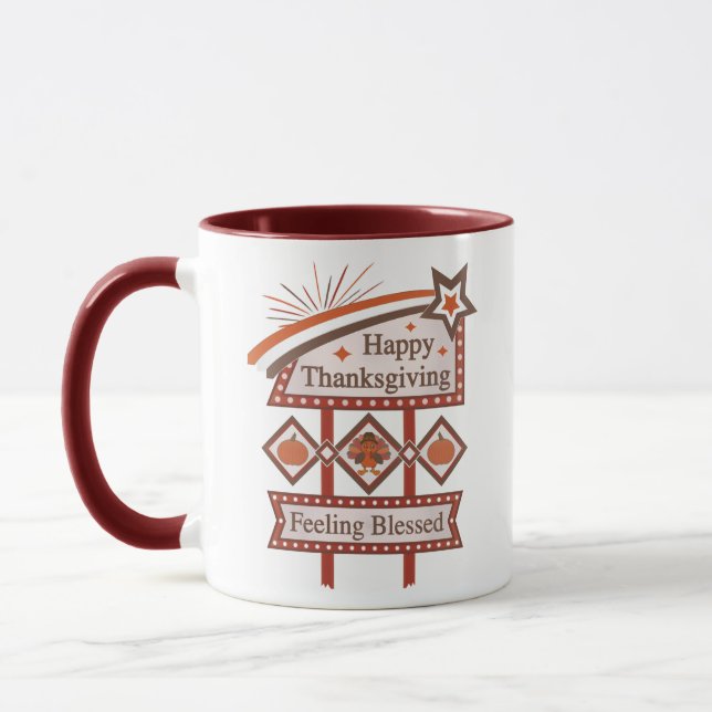 Mug Joyeux Thanksgiving Sentiment Bénis Signe Rétro (Gauche)