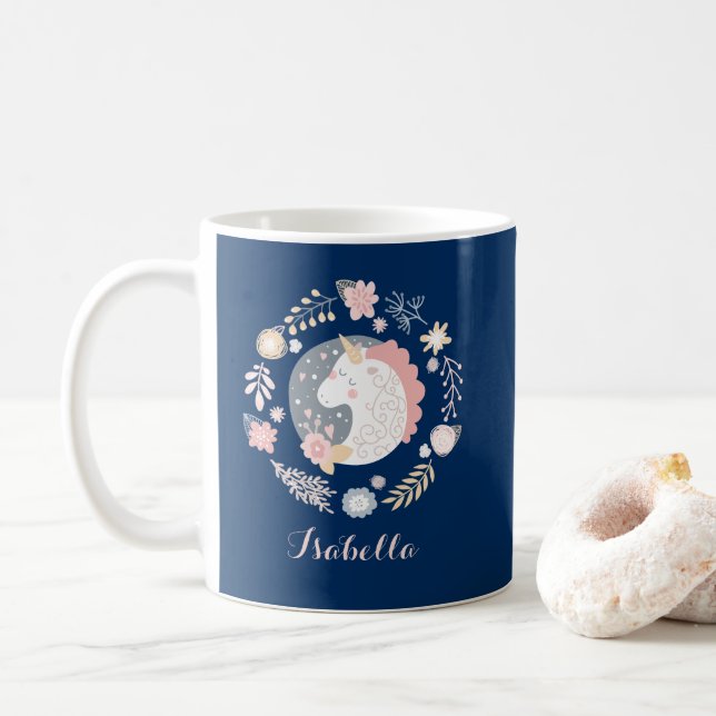Mug Joyeux Unicorn Cute marine personnalisée (Avec donut)